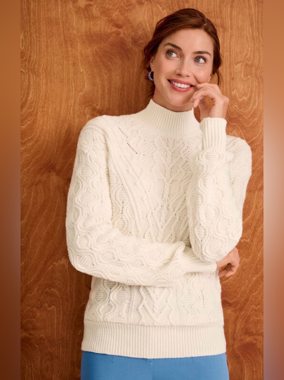 🍦Talbots Cream Cable Mock Neck Cotton Sweater🍦